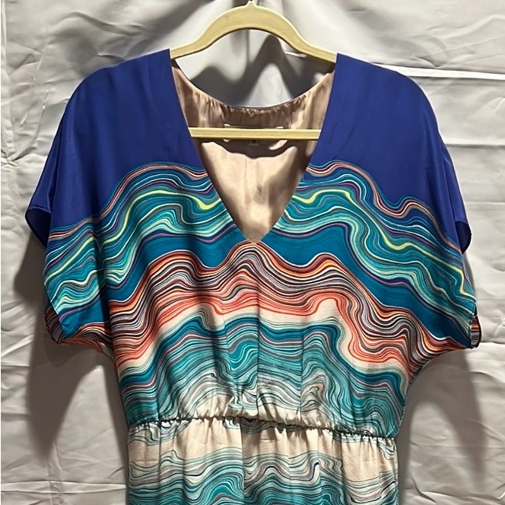 Trina Turk 100% Silk Vibrant Wave Pattern Dress Size 10
